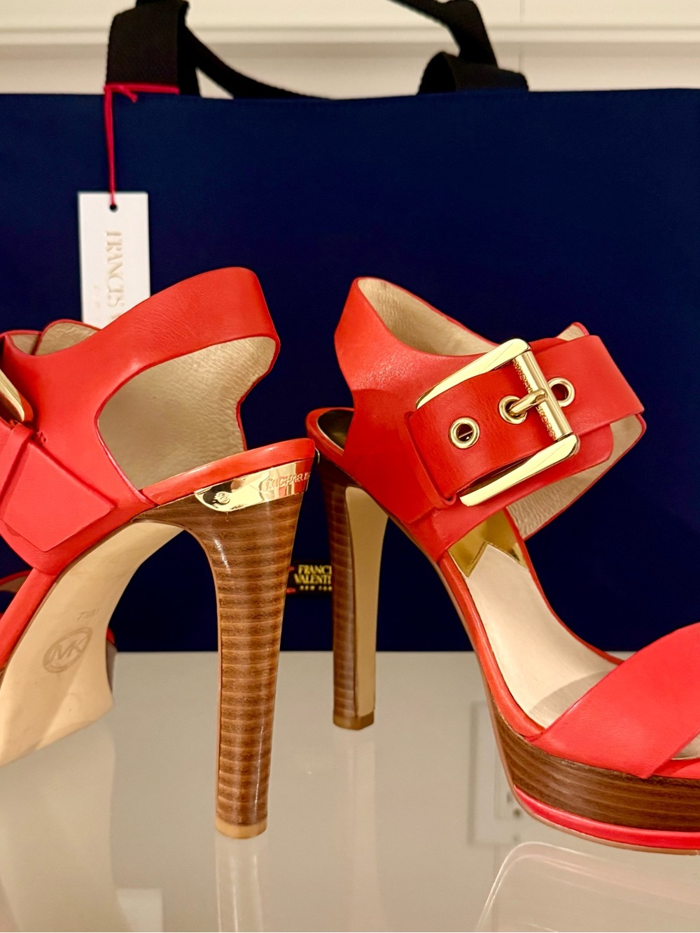 MICHAEL Michael Kors Mandarin Leather Becca Platform Sandals with Gold Buckle